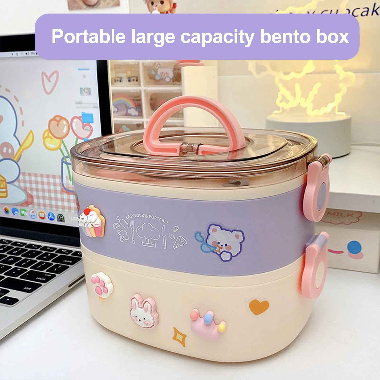 Kawaii Bear Lunch Box For Woman Kids 1200/1300/1500ml Cute Portable  Compartments Food container Picnic Leakproof Bento Box Gift - AliExpress