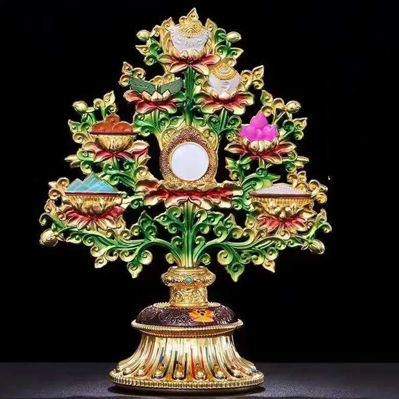 

Multicolor Tibetan Engraved Auspicious Eight Treasures Tree Tantric Alloy Handicraft Buddhism Indoor Altars Desktop Decorative