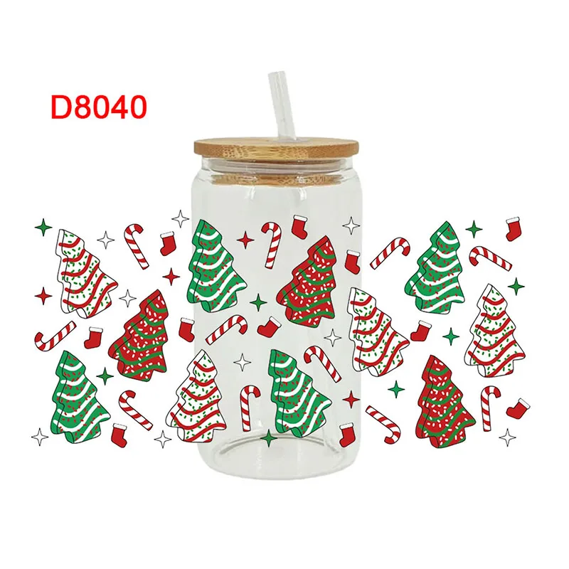 3D UV DTF Transfer Sticker 16oz Cup Wraps Merry Christmas Printed for DIY Glass Ceramic Metal Leather Etc D8040