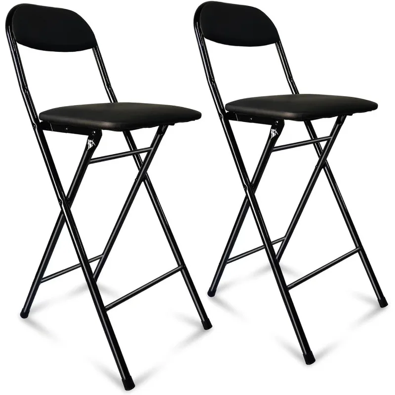 Folding Bar Stools with Back Tall Foldable Chairs Leather Padded Counter Height