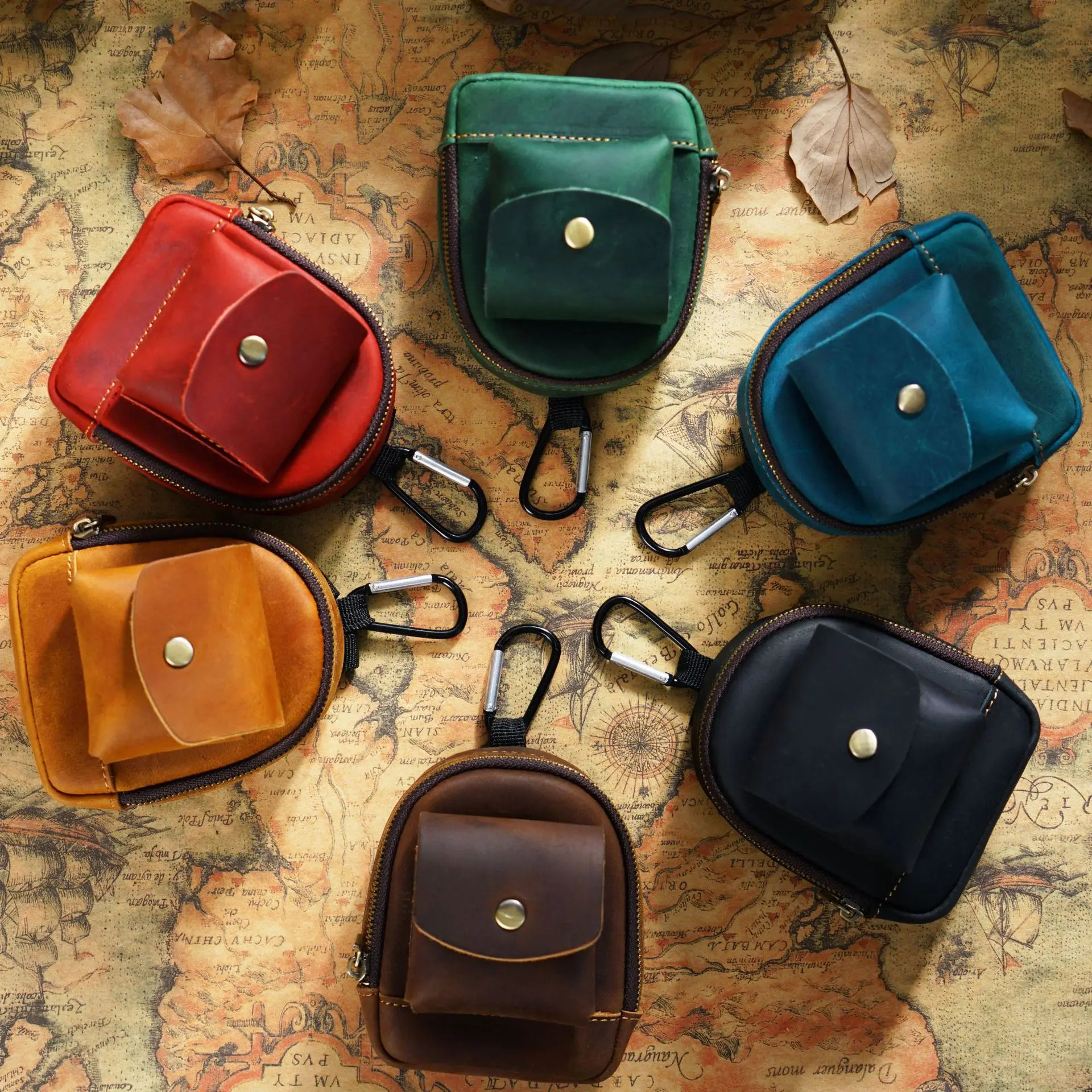 Genuine Leather Coin Purse Soft Change Purse with Hook and 2 Pockets Mini Coin Pouch Holder for Men Women Outdoor Sport Key Case
