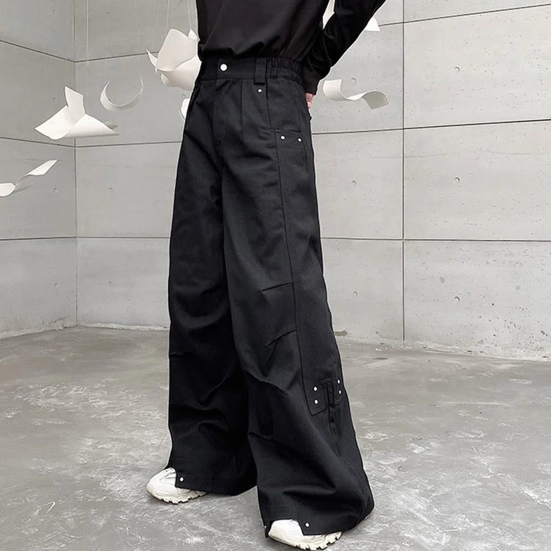 IEFB Men Pants Darkwear Pleats Loose Wide Leg Trousers Trend Solid Color Autumn Fashion Pocket Japanese 9A5642 wide leg pants wide leg sweatpants