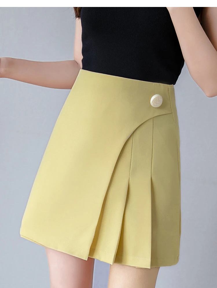 black mini skirt Button Pleated Skirt Women High Waist Casual Womens Skirts For Teen Girls Sweet Mini A-Line Short Skirt Ladies 2021 Spring Black short skirt