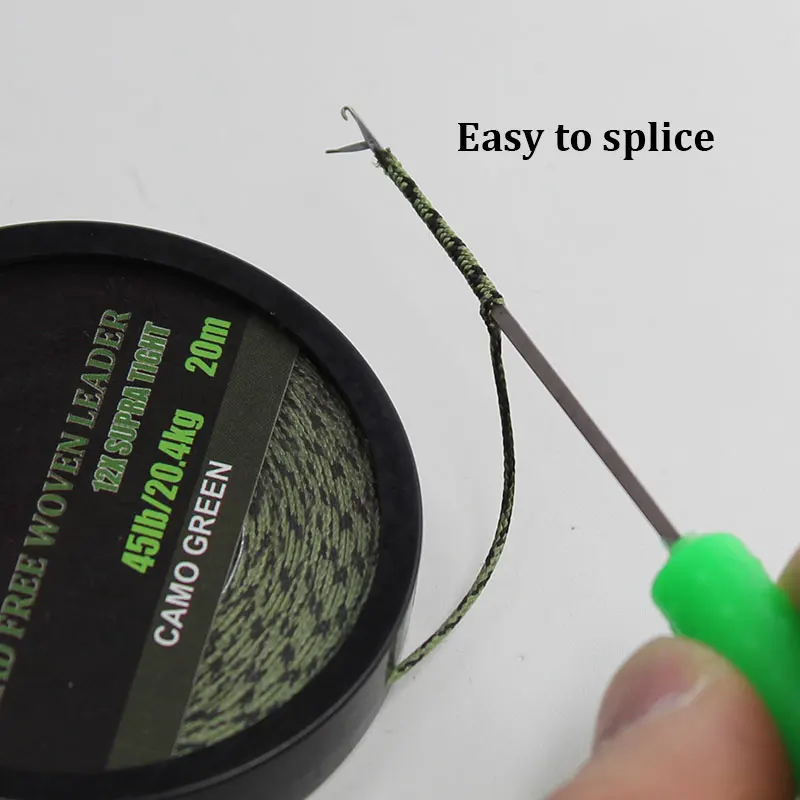 Camo green/brown lead free leader hair carp rigs fishing line 12 strand braid carp hooklink 20m/45lb fishing leash for fish fishing line