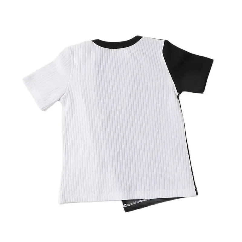 Kids clothes t shirt baby girls and boys clothes round neck short sleeves fashion children t-shirt ribbed contract patched color