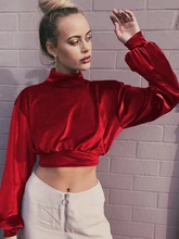  Fashion Woman 2022 Tops Women Clothes Autumn Winter New Round Neck Velvet Short Cropped Navel Thin Sweater Slim Long-sleeved Top 