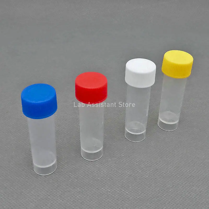 실리콘 가스켓이 있는 플라스틱 동결 파이프 동결 튜브, 컬러 캡이 있는 Cryovial, 실험실 실험 용품, 로트당 200 개, 5ml