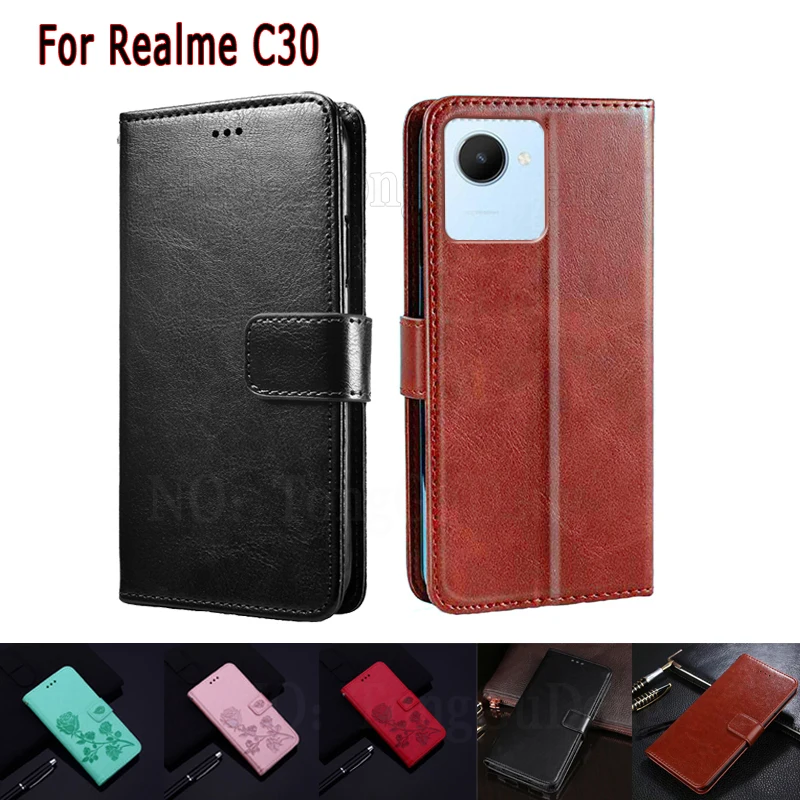 Кожаный чехол-книжка для телефона, для Realme C35 C31 C21 C25 C21Y C25Y C20A C15 C17 C11 C12