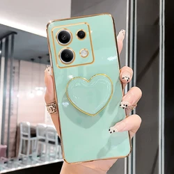 Luxury Love Heart Phone Holder Plating Case with Stand and Silicone Back Cover for Poco X6 Pro 5g (AX Green)