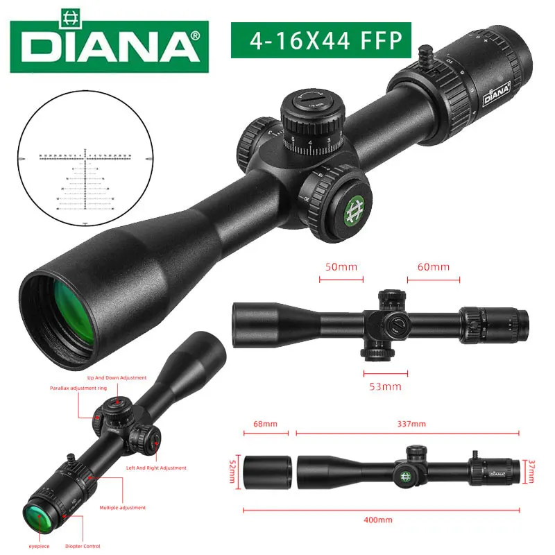 Lunette De Visée Tactique DIANA 4-16x44 - Viseur Optique Avec Laser Rouge/Vert, Monture 11 Mm