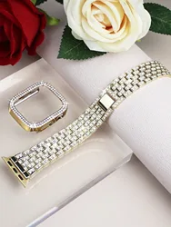 Elegant Diamond Watch Band and Glossy Case Set - Stylish Strap with Protective Cover - 44mm Series 4 5 6 SE (Gold)