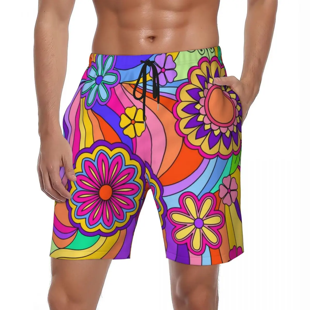 

Мужские пляжные шорты Groovy с принтом хиппи, Гавайские плавки с цветочным принтом, мощные быстросохнущие спортивные модные пляжные шорты оверсайз для серфинга