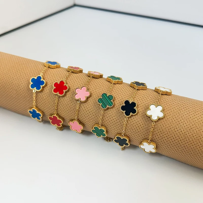 Gold Plated Adjustable Stainless Steel Clover Flower Bracelet - Women's Fashion Jewelry
