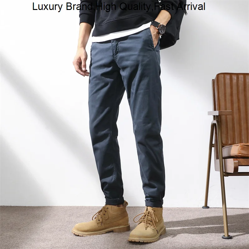 

Spring Mens Winter Casual Pants Summer Wild Loose Sports Male Overalls Zipper Mid-Rise Cotton Street Clothing Straight Trousers