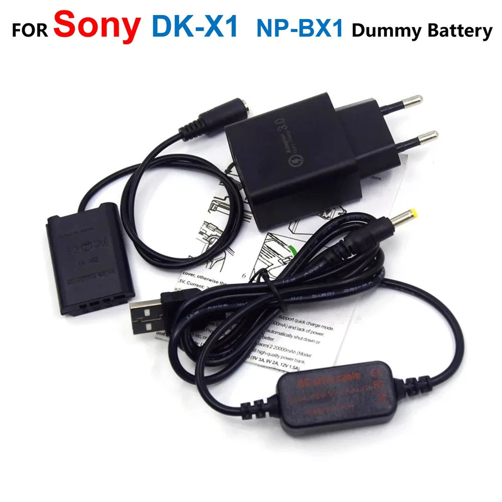 

Power Bank USB Cable 4.2V+DK-X1 DC Coupler NP-BX1 NPBX1 Fake Battery+Quick Charger For Sony DSC-RX1 RX1R RX100 II III V WX500/W