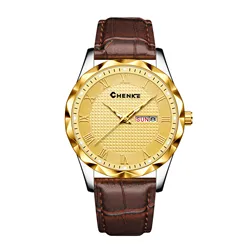 Stylish Men's Leather Strap Watch: Versatile Water - Resistant Quartz Timepiece with Large Dial (Interval Gold)