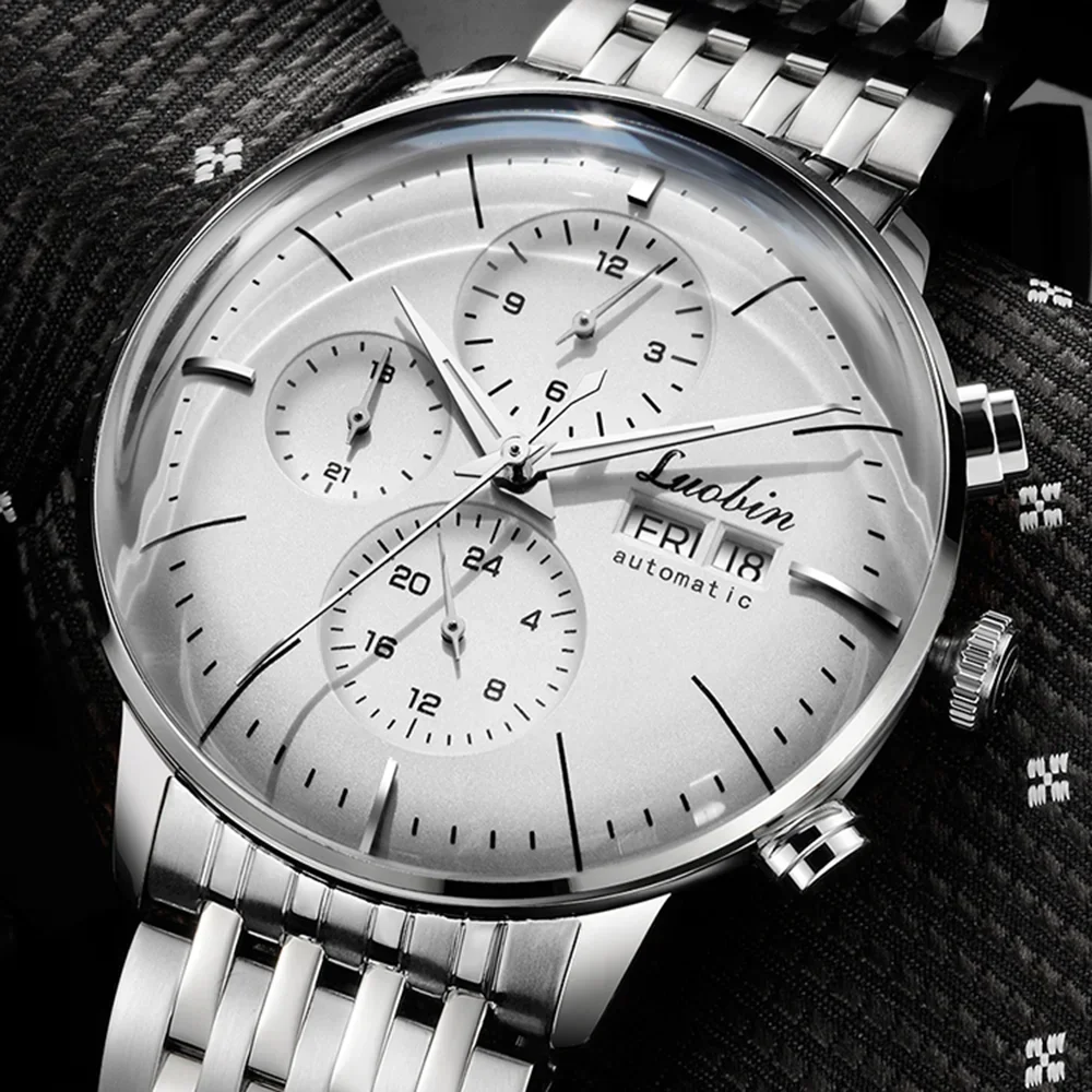 Montre d&rsquo;affaires automatique pour hommes Mouvement m&eacute;canique Chronographe multifonction en acier inoxydable &eacute;tanche Kevin Watch
