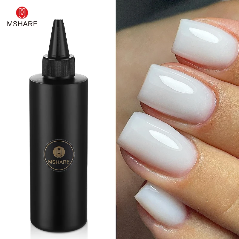 MSHARE 250ml Rubber Base Gel Camouflage Refill Milky Pink White Glitter Gold French Manicure Color Base Big Volume 3