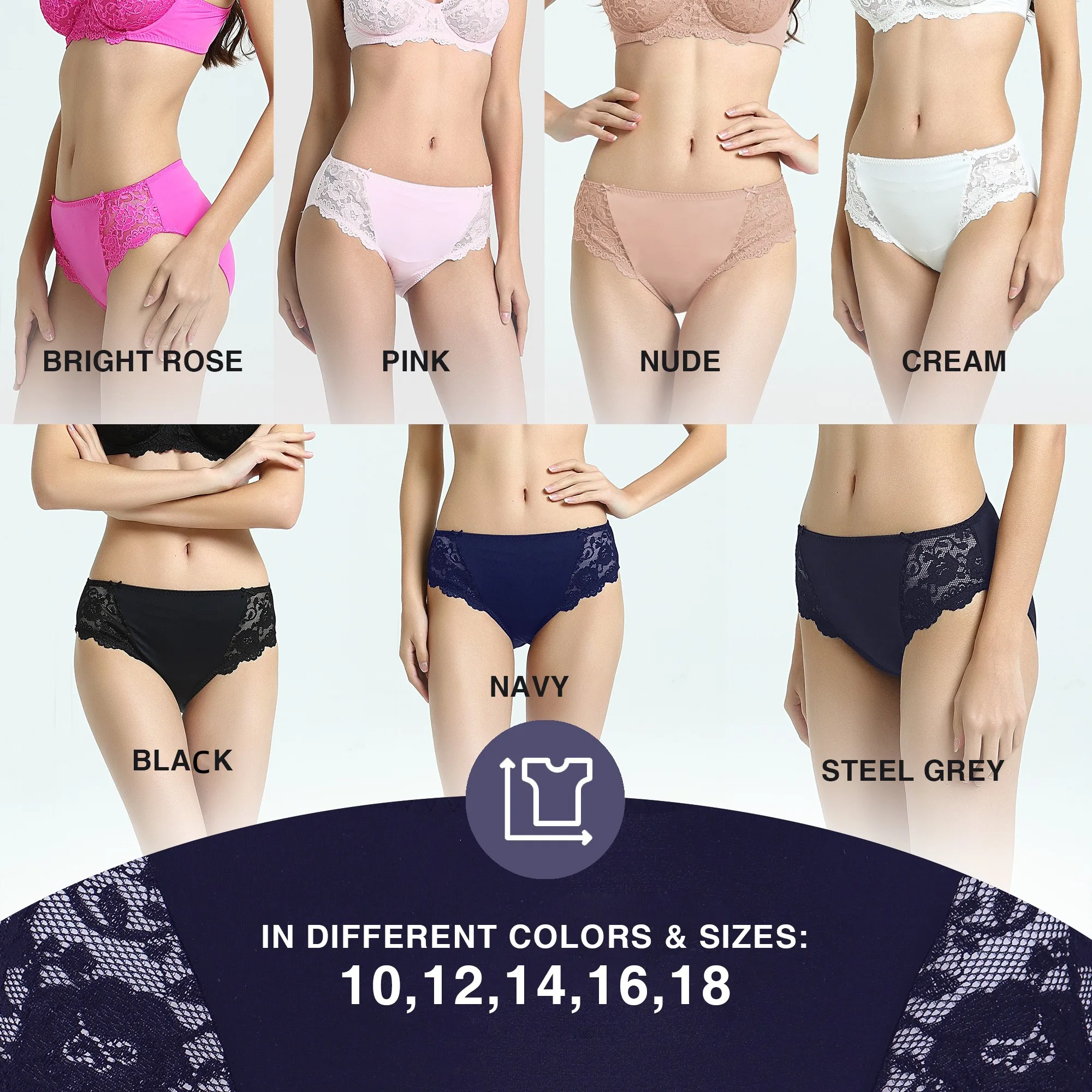 VANEVER Women Lace High Leg Knickers, Microfiber Bikini Briefs with Floral Lace Trims, Mid Waist Panties Hipsters, High Cut