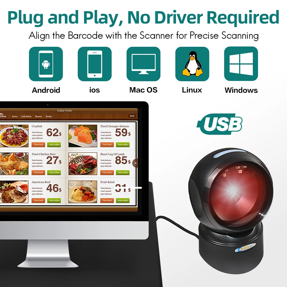 High-speed Barcode Scanner Image Platform Desktop 1D 2D QR code reader USB Omnidirectional