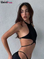 Weird Puss Hollow Straps 2 Piece Sets Woman Summer Sexy Solid Halter Backless Tops+Sequined Flared Pants Party Skinny Outfits - Image 5