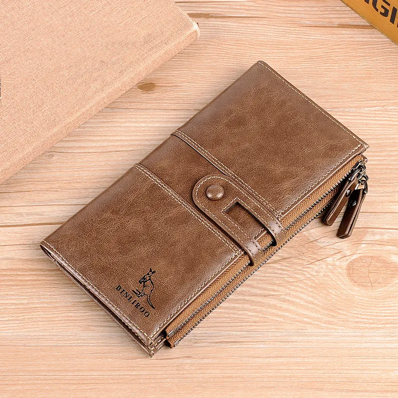 Vintage Soft Leather Men's Long Wallet High Quality Coin Purses Business Credit Card Holder Male Zipper Money Wallet
