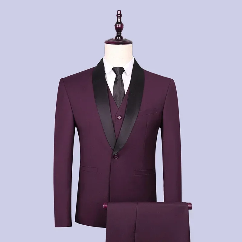 

Mens Suits with Pants and Waistcoat 3 Piece Set Men Formal Dress Suit Male Wine Red Suit Set Plus Size Pants Set Three Pieces