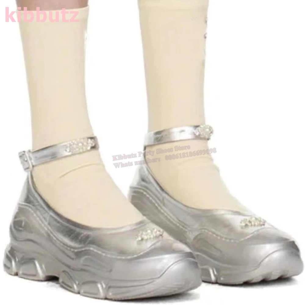Crystal Ankle Strap Ballet Pump Sneaker Patchwork Round Toe Height Increasing Fashion Elegant Party Dress Sexy Women Shoes New 5
