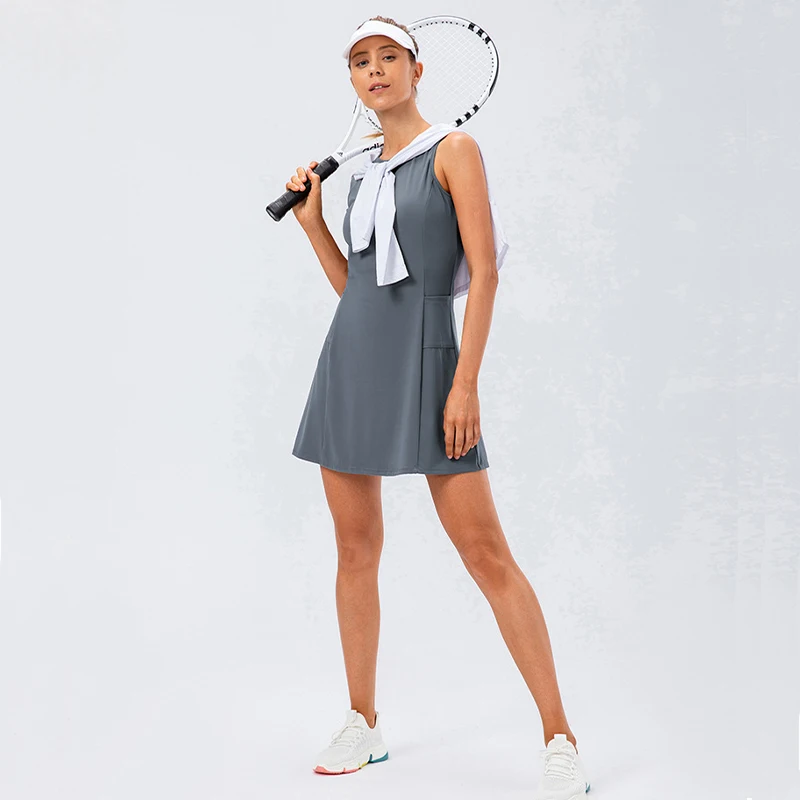 Women Tennis Dress With Separate Shorts Sleeveless Golf Sport Skirts Set with Pockets Training Running Fitness Female Badminton women dress sports clothing