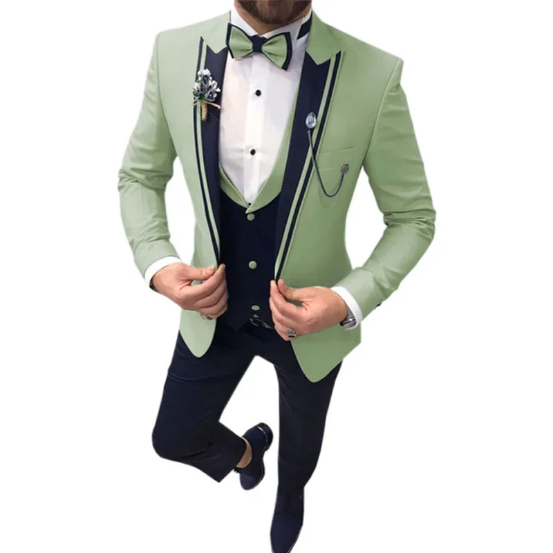 New Casual Fashion Men's Suit Three-piece Set (top + Vest + Pants) Lapel Slim Wedding Ceremony Groom Best Man Suit Men's