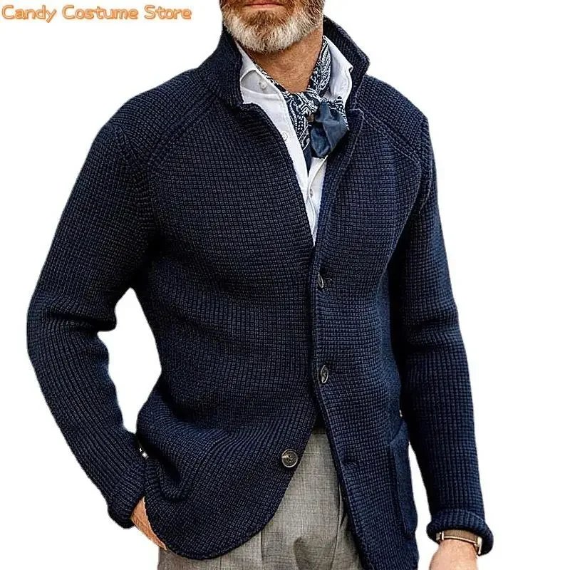 

Autumn New Men Knitted Jacket All-Match Boutique Clothing Simple Style Light Luxury Fashion Sweater Stand Collar Cardigan