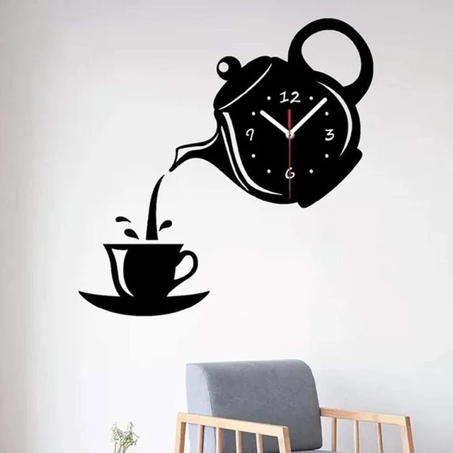 현대적이고 세련된 디자인, 3D 아크릴 커피 차 컵 모양의 벽시계