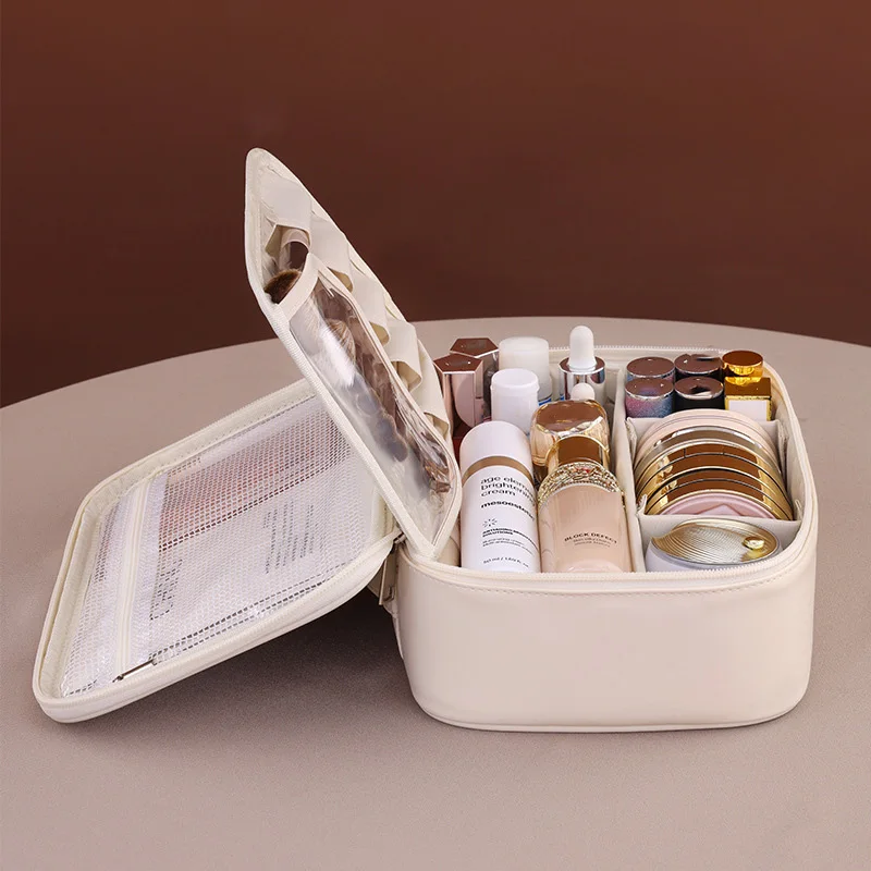 PU Large Capacity Tote Makeup Bag Portable Travel Organizer Tolietry Cosmetic Storage Bag Luxury Women Double Layer Pouch 5