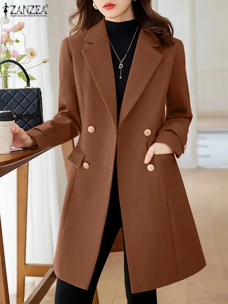 

ZANZEA 2023 Autumn Long Coat Fashion Lapel Collar Blazer Women Elegant Solid Long Sleeve Jacket Casual Loose Buttons Outwears