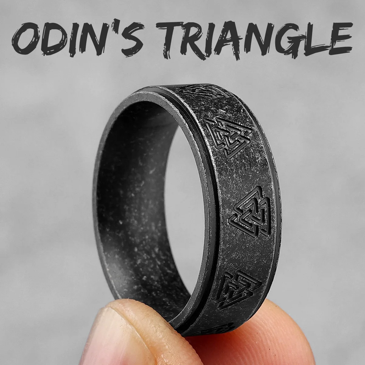 Vintage Black Viking Odin Triangle Ring - Stainless Steel Jewelry, Punk Rock Fashion Accessories, Gift Wholesale
