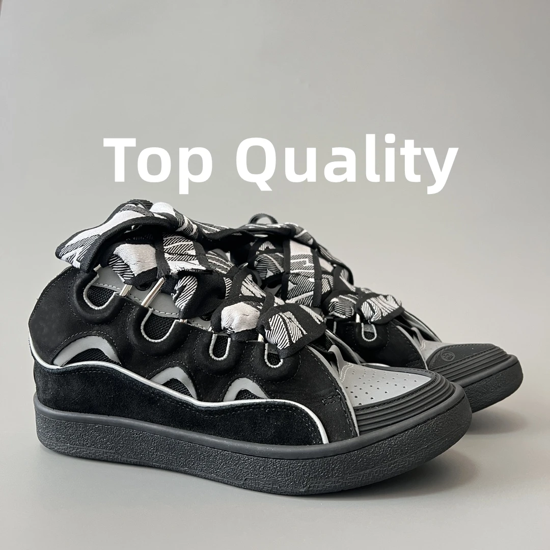 New women's Men's sports shoes Thick tongue design Colorful shoelaces Casual Shoes Hip-hop Genuine leather material