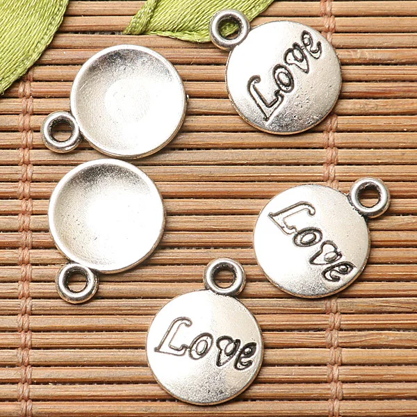 

50pcs 12mm Dark Silver Color Round Shaped Love Lettering Charms EF2716 Charms for Jewelry Making