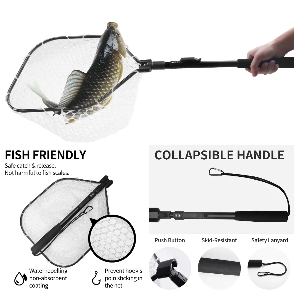 Fly Fishing Landing Net Soft Rubber Mesh Catch Release Fish Net Lightweight Portable Landing Net with Aluminum Handle Frame 3