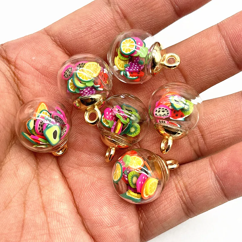 New 10pcs 16mm Colorful Transparent Ball Glass Polymer Clay Charms