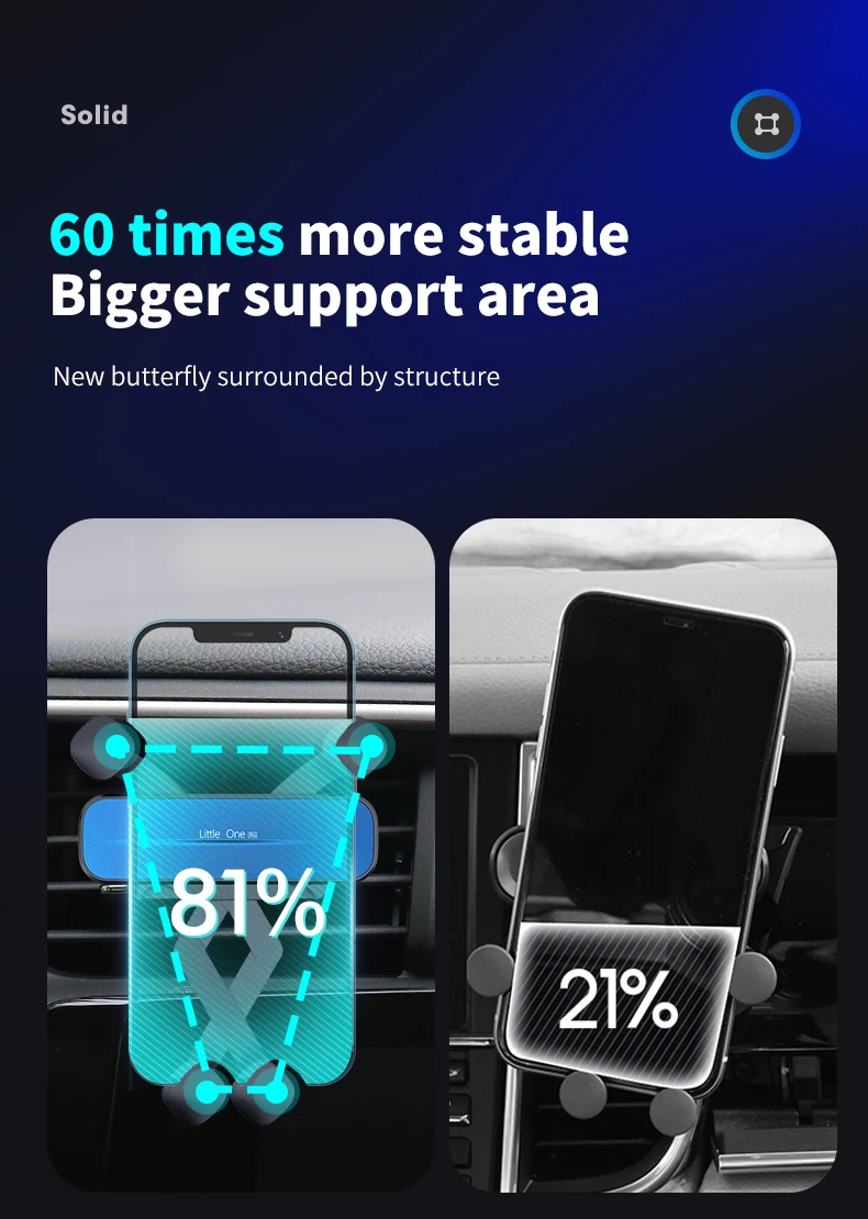 Car mobile phone bracket air outlet gravity support fixed frame navigation car buckle suitable for 4.7-6.7 inch mobile phones phone charging stand