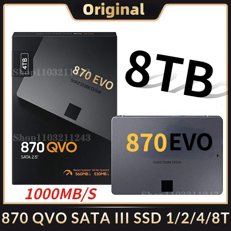 

Оригинальный 4 ТБ SSD EVO 870 2,5 дюйма большой накопитель 2T 8T 560 Мб/с жесткий диск SATA 3 диск SSD для ноутбука настольного ПК мини компьютера PS5
