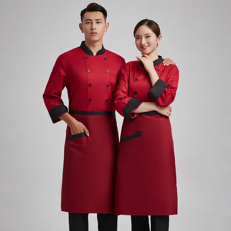 Chef Clothes Long-sleeved Double-breasted Kitchen Clothes Hotel and Restaurant Work Men Restaurant Back Kitchen chef uniform