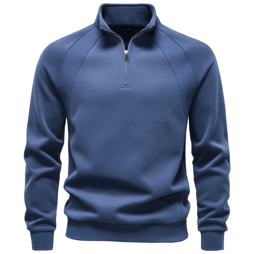 AIOPESON Half Zip Cotton Blend Sweatshirts Stand Collar Ribbed Cuffs Raglan Sleeve Casual Sports Men Autumn Winter Warm Pullover
