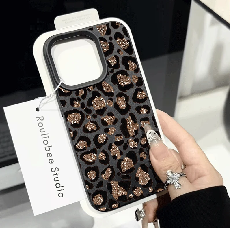 Leopard Print Silicone Phone Case with Lichee Pattern Cover