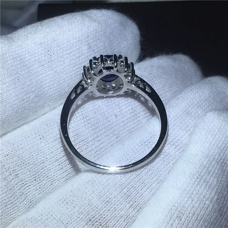 Royal Jewelry for Women Princess Diana Blue Crystal Ring Engagement Wedding Band Rings for Women Bridal Valentines Day Gift Wedding Rings Womens Ring Jewelry Rings Ring Jewelry
