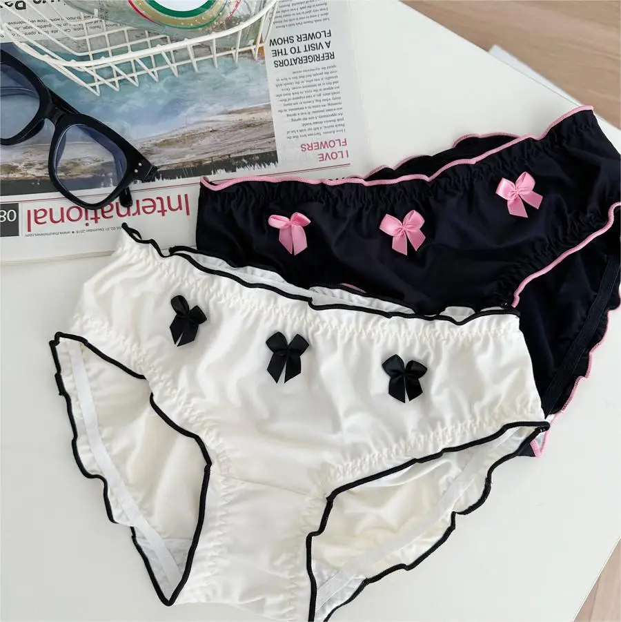 Romantic French Brushed Cute Girl Little Sexy Wooden Ears Sweet Mid-rise Briefs
