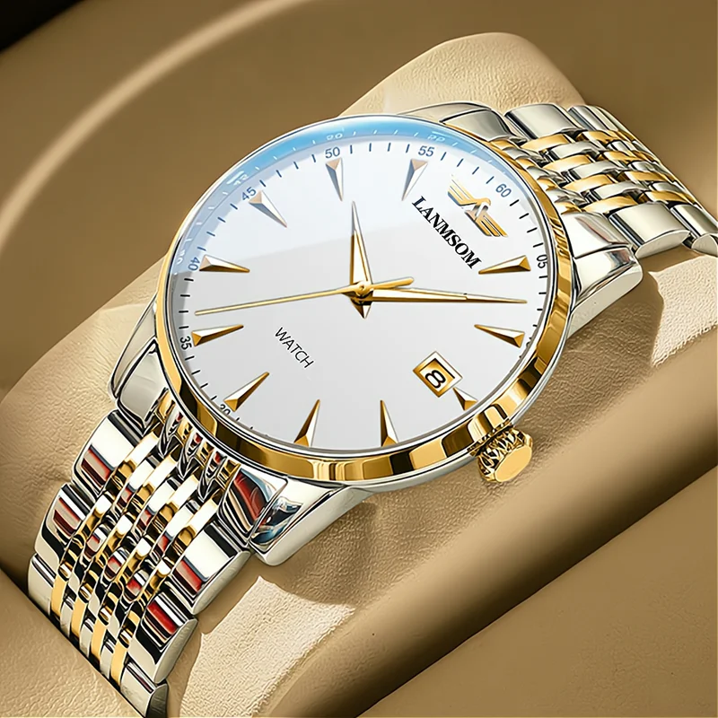 2024 New Men's Watches Stainless Steel Casual Sport Chronograph Band Wristwatch Big Dial Quartz Clock with Luminous Pointers+box unique clock earrings creative irregular clock design vinatge earrings 2024 new statement jewelry wholesale women accessories