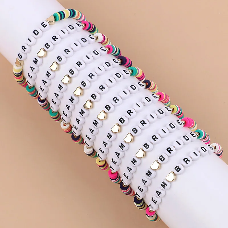 12pcs Multicolor Team Bride Elastic Bracelets Set Bachelorette Party Favors Supplies Bridal Shower Gift Boho Wedding Decorations