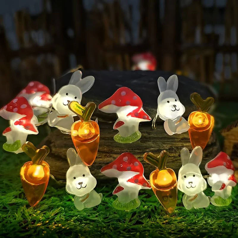 

2024 Easter Rabbit String Light Carrot Chick Eggs Garland Happy Easter Party Curtain Decoration for Home Kids Gift Fairy Light