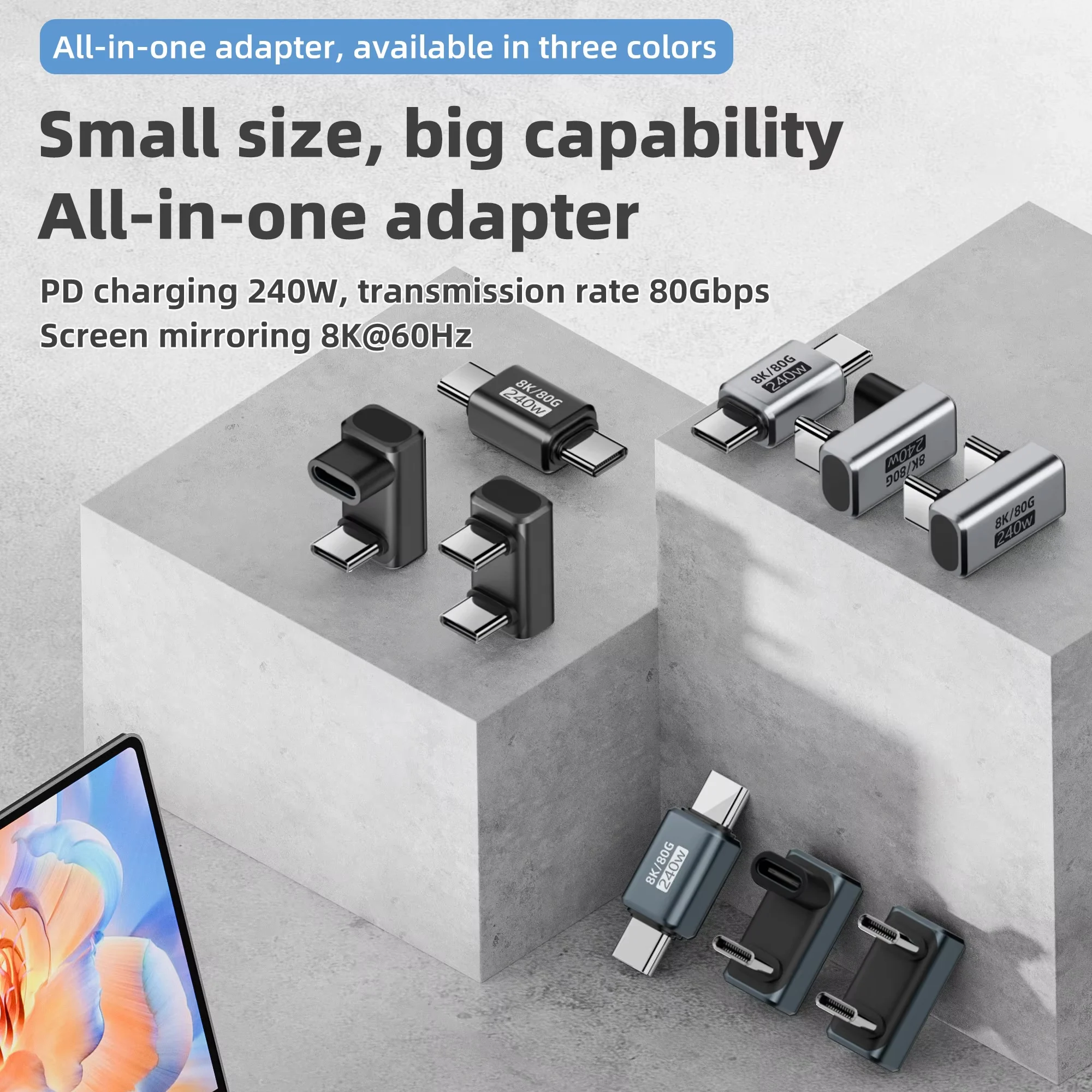 High-Speed USB-C 8K Charger Connector with 240W Power Delivery and 80Gbps Data Transfer Rate